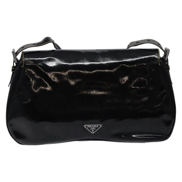 PRADA Shoulder Bag Enamel Black Silver Auth 134639 - 0