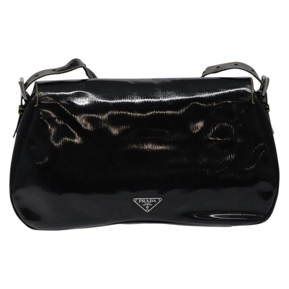 PRADA Shoulder Bag Enamel Black Silver Auth 134639