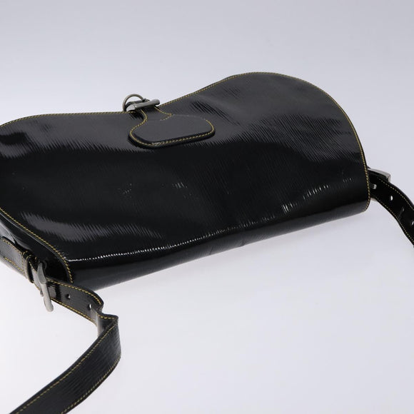 PRADA Shoulder Bag Enamel Black Silver Auth 134639