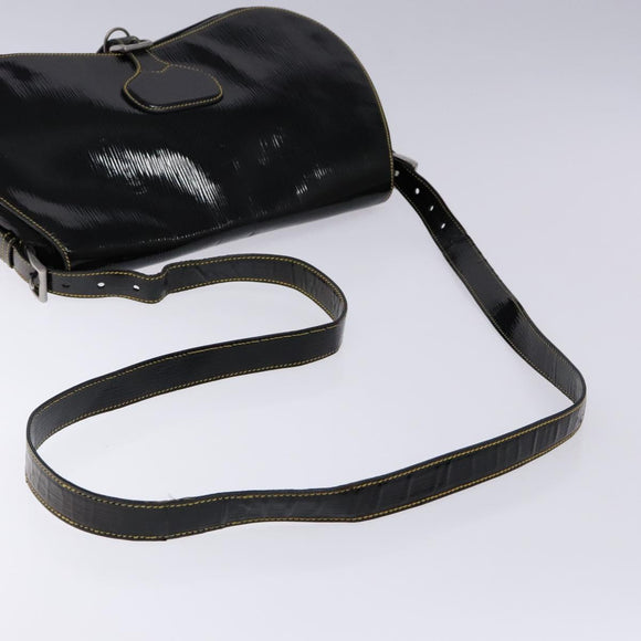 PRADA Shoulder Bag Enamel Black Silver Auth 134639