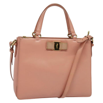 Salvatore Ferragamo Vala Hand Bag Leather 2way Pink Gold Auth 134642