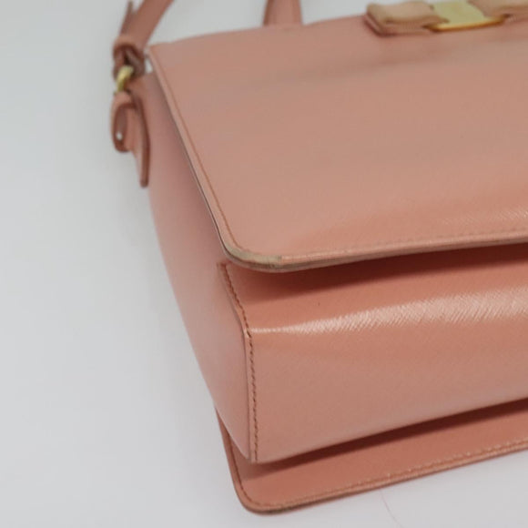 Salvatore Ferragamo Vala Hand Bag Leather 2way Pink Gold Auth 134642