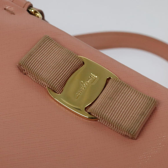 Salvatore Ferragamo Vala Hand Bag Leather 2way Pink Gold Auth 134642