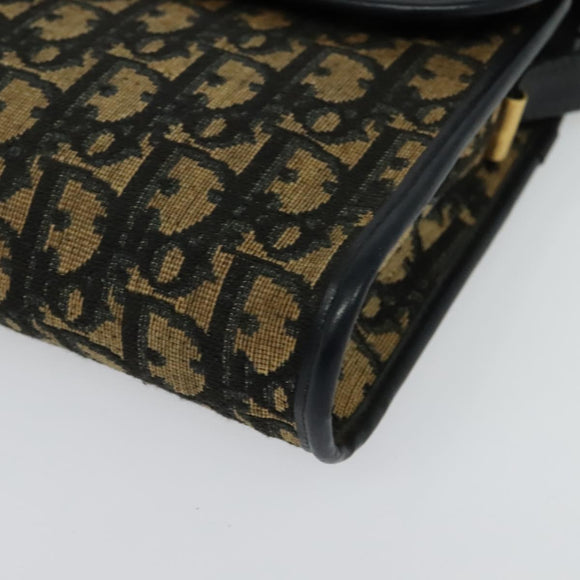 Christian Dior Trotter Canvas Shoulder Bag Navy Gold Auth 134643