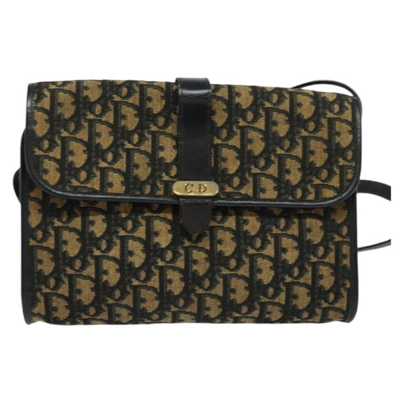 Christian Dior Trotter Canvas Shoulder Bag Navy Gold Auth 134643