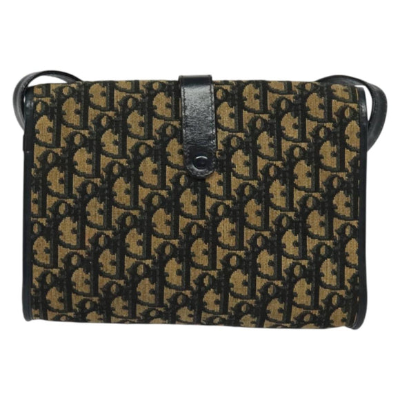 Christian Dior Trotter Canvas Shoulder Bag Navy Gold Auth 134643