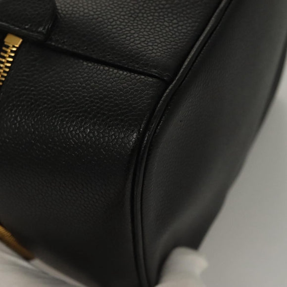 CHANEL COCO Mark Vanity Pouch Caviar Skin Black Gold CC Auth 134647