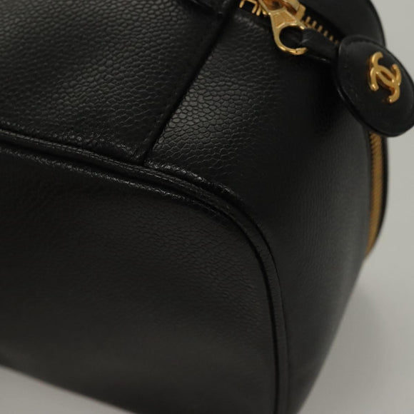CHANEL COCO Mark Vanity Pouch Caviar Skin Black Gold CC Auth 134647