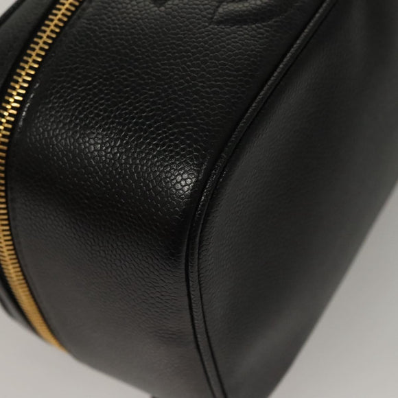 CHANEL COCO Mark Vanity Pouch Caviar Skin Black Gold CC Auth 134647
