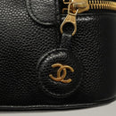 CHANEL COCO Mark Vanity Pouch Caviar Skin Black Gold CC Auth 134647-9