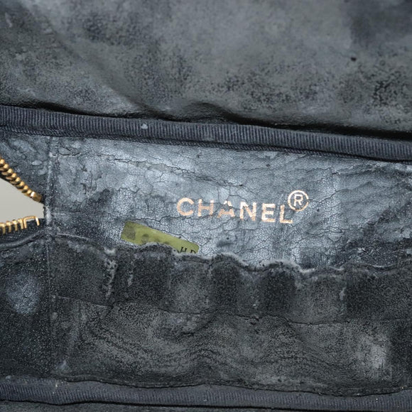 CHANEL COCO Mark Vanity Pouch Caviar Skin Black Gold CC Auth 134647