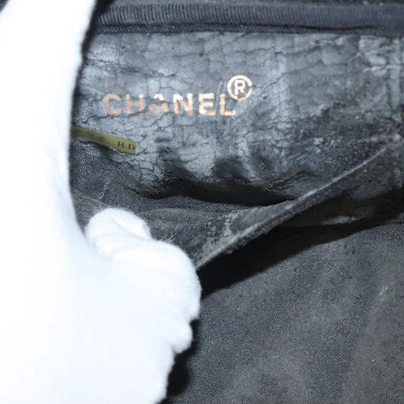 CHANEL COCO Mark Vanity Pouch Caviar Skin Black Gold CC Auth 134647