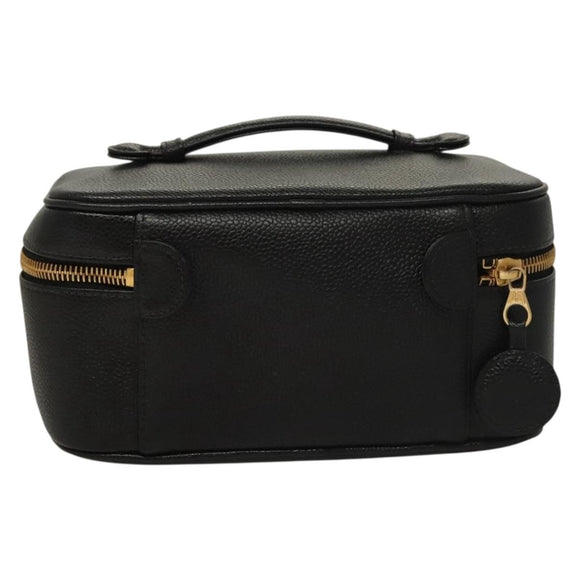 CHANEL COCO Mark Vanity Pouch Caviar Skin Black Gold CC Auth 134647