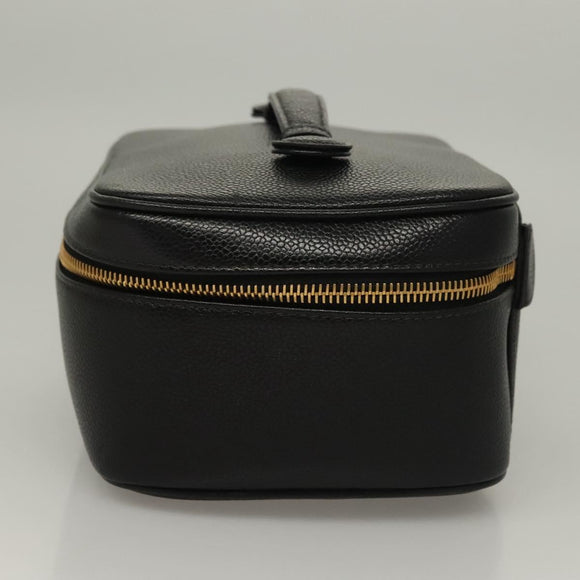 CHANEL COCO Mark Vanity Pouch Caviar Skin Black Gold CC Auth 134647