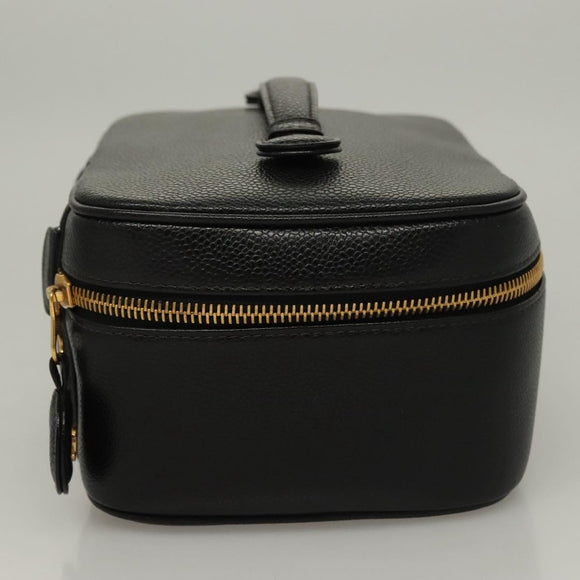 CHANEL COCO Mark Vanity Pouch Caviar Skin Black Gold CC Auth 134647