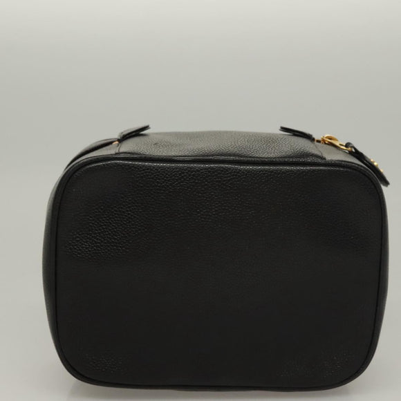 CHANEL COCO Mark Vanity Pouch Caviar Skin Black Gold CC Auth 134647