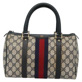 GUCCI GG Supreme Sherry Line Hand Bag PVC Navy Gold Red Auth 134690 - 0