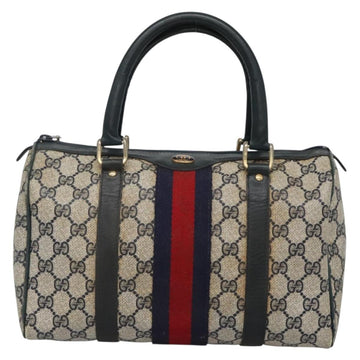 GUCCI GG Supreme Sherry Line Hand Bag PVC Navy Gold Red Auth 134690 - 0