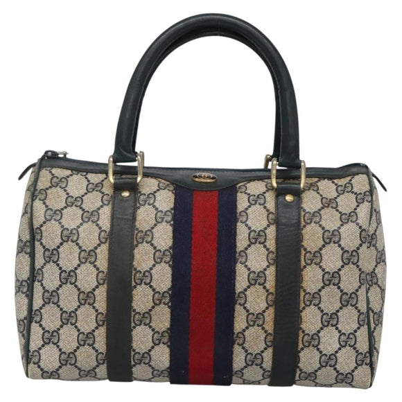 GUCCI GG Supreme Sherry Line Hand Bag PVC Navy Gold Red Auth 134690