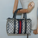 GUCCI GG Supreme Sherry Line Hand Bag PVC Navy Gold Red Auth 134690-21