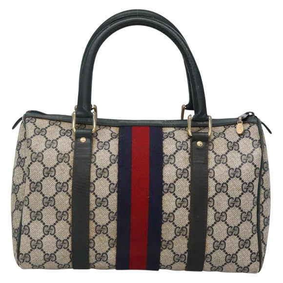 GUCCI GG Supreme Sherry Line Hand Bag PVC Navy Gold Red Auth 134690