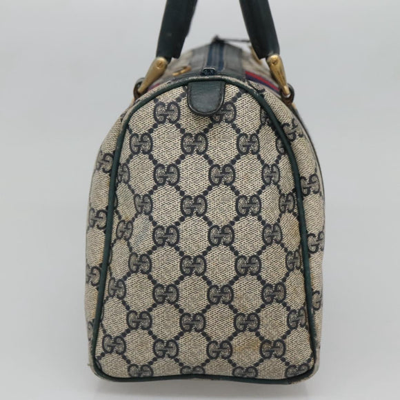 GUCCI GG Supreme Sherry Line Hand Bag PVC Navy Gold Red Auth 134690