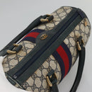 GUCCI GG Supreme Sherry Line Hand Bag PVC Navy Gold Red Auth 134690-6