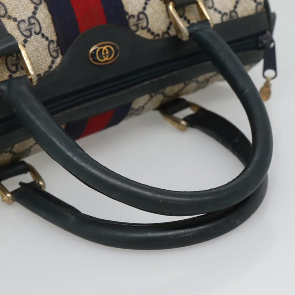 GUCCI GG Supreme Sherry Line Hand Bag PVC Navy Gold Red Auth 134690