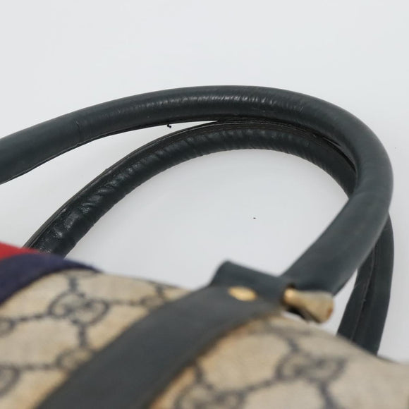 GUCCI GG Supreme Sherry Line Hand Bag PVC Navy Gold Red Auth 134690