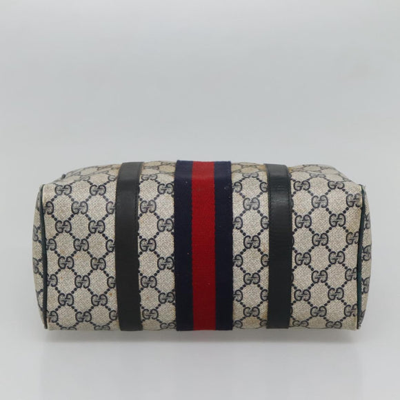 GUCCI GG Supreme Sherry Line Hand Bag PVC Navy Gold Red Auth 134690