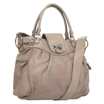 Salvatore Ferragamo Gancini Hand Bag Leather 2way Purple Silver Auth 134695