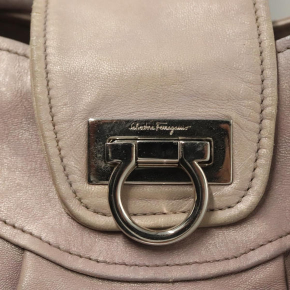 Salvatore Ferragamo Gancini Hand Bag Leather 2way Purple Silver Auth 134695