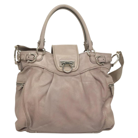 Salvatore Ferragamo Gancini Hand Bag Leather 2way Purple Silver Auth 134695