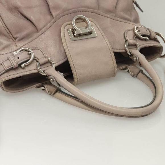 Salvatore Ferragamo Gancini Hand Bag Leather 2way Purple Silver Auth 134695