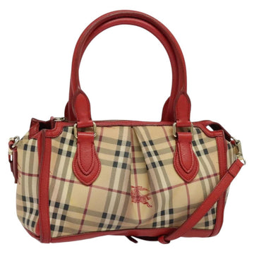 BURBERRY Nova Check Hand Bag PVC 2way Beige Silver Auth 134698