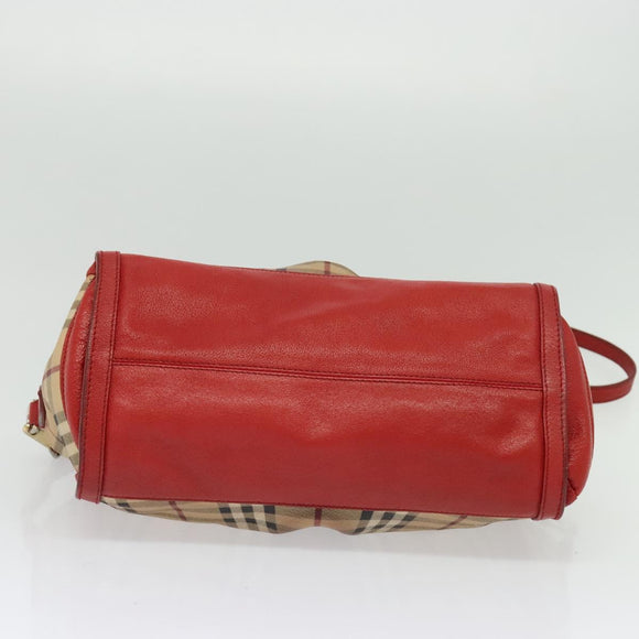 BURBERRY Nova Check Hand Bag PVC 2way Beige Silver Auth 134698