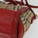 BURBERRY Nova Check Hand Bag PVC 2way Beige Silver Auth 134698-18