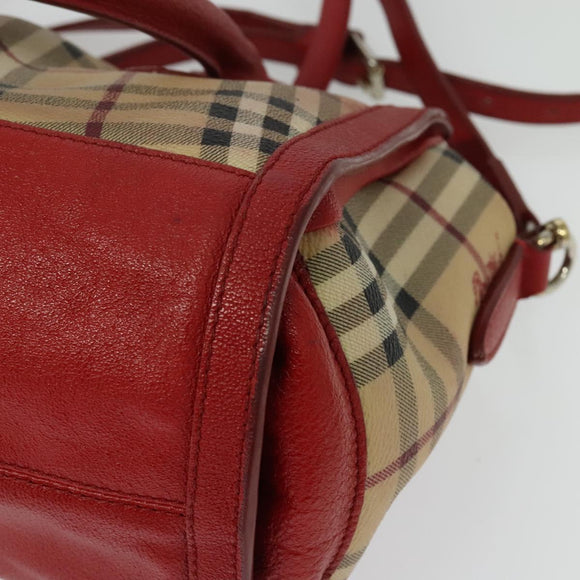 BURBERRY Nova Check Hand Bag PVC 2way Beige Silver Auth 134698