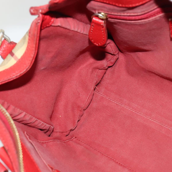 BURBERRY Nova Check Hand Bag PVC 2way Beige Silver Auth 134698