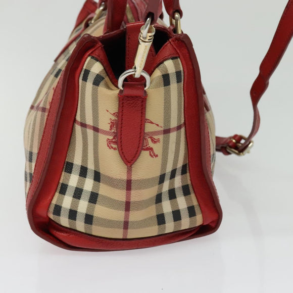 BURBERRY Nova Check Hand Bag PVC 2way Beige Silver Auth 134698