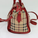 BURBERRY Nova Check Hand Bag PVC 2way Beige Silver Auth 134698-4