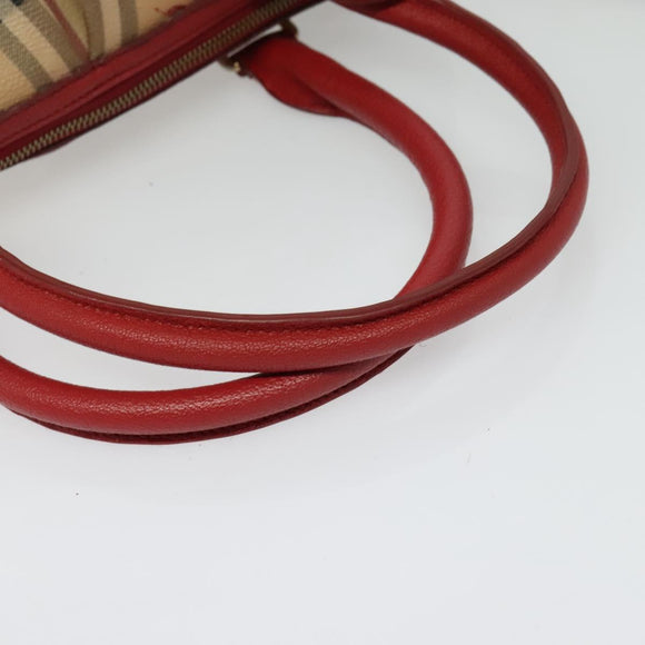 BURBERRY Nova Check Hand Bag PVC 2way Beige Silver Auth 134698