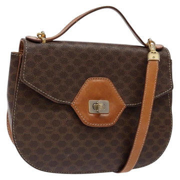 CELINE Macadam Canvas Hand Bag PVC Leather 2way Brown Gold Auth 134727