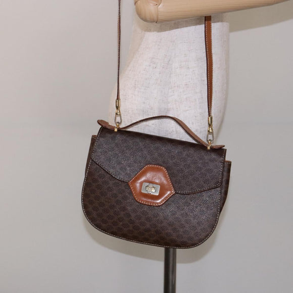 CELINE Macadam Canvas Hand Bag PVC Leather 2way Brown Gold Auth 134727