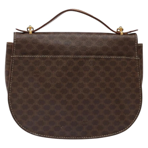 CELINE Macadam Canvas Hand Bag PVC Leather 2way Brown Gold Auth 134727