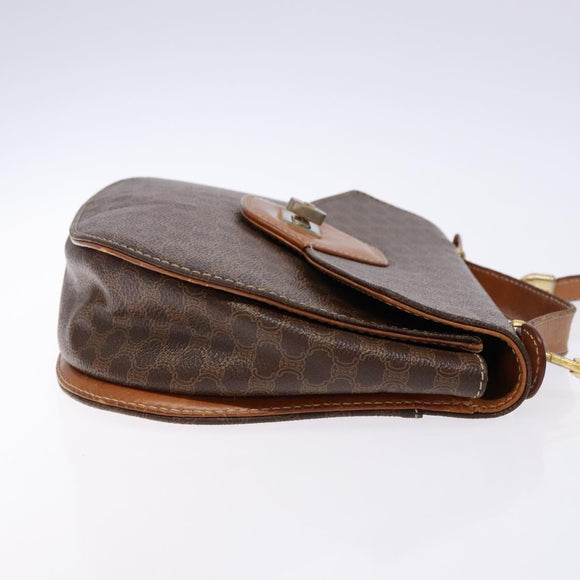 CELINE Macadam Canvas Hand Bag PVC Leather 2way Brown Gold Auth 134727