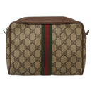 GUCCI GG Supreme Web Sherry Line Bag PVC Beige Brown 89 01 012 Auth 134730-2