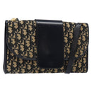 Christian Dior Trotter Canvas Shoulder Bag Navy Gold Auth 134731-1