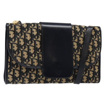 Christian Dior Trotter Canvas Shoulder Bag Navy Gold Auth 134731