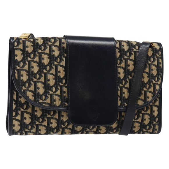 Christian Dior Trotter Canvas Shoulder Bag Navy Gold Auth 134731